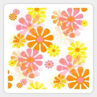 60's Retro Groovy Mod Flowers In Pink, Orange and Yellow Magnet